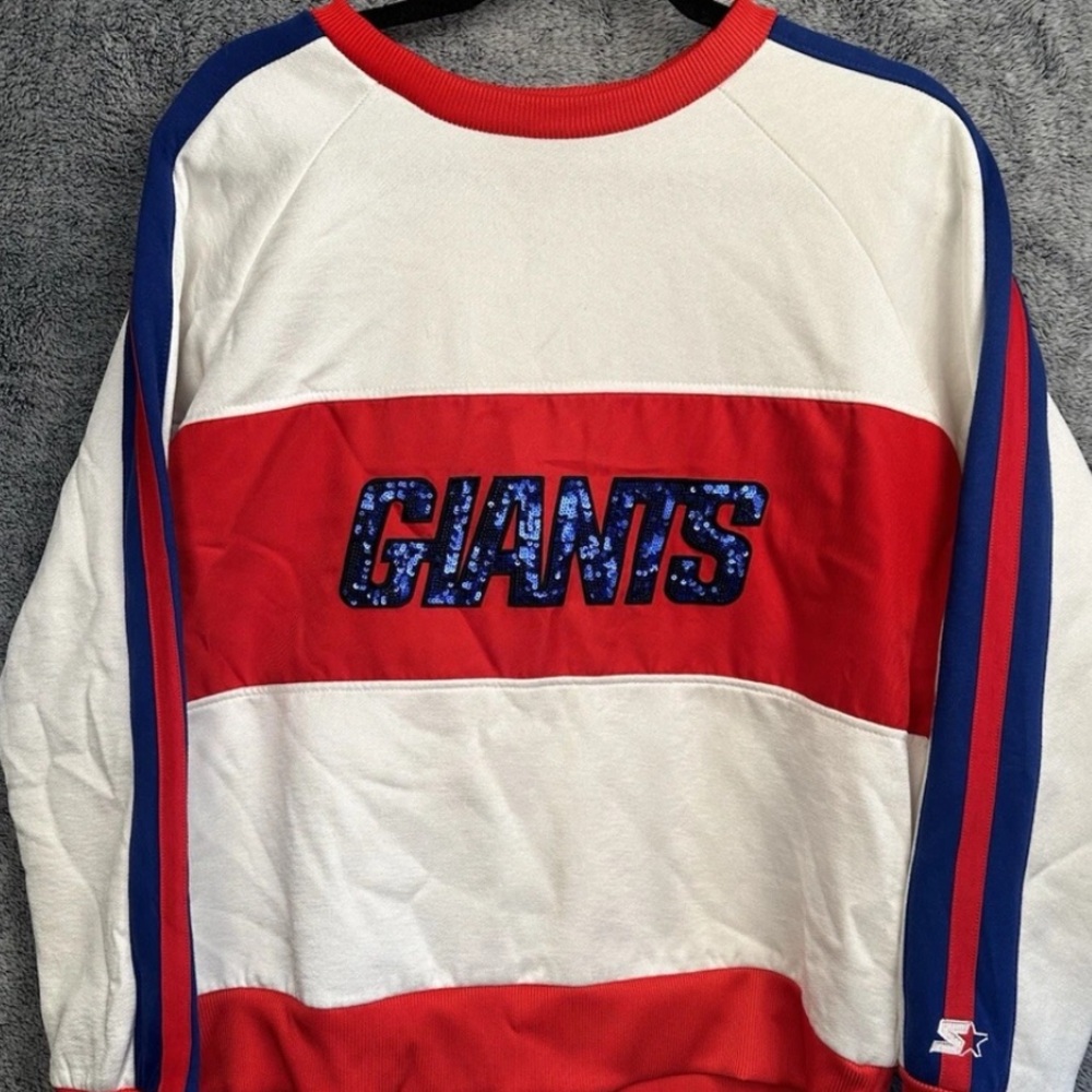 STARTER Giants sequin warm sweatshirt Red White & Blue Vintage Size Large RARE!